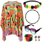 Hicarer 7-Piece African Print Poncho & Jewelry Set