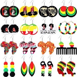 16 Pairs Juneteenth Map Round African Earrings