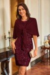Wine Red Sequin Dress for Mother of the Bride