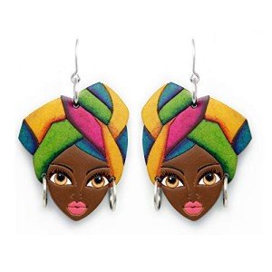 Handmade Wooden African Woman Earrings for Juneteenth