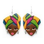 Handmade Wooden African Woman Earrings for Juneteenth