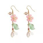 Pink Flower Dangle Earrings with Cherry Blossoms