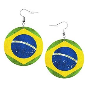 Brazil Flag Round Leather Earrings for Soccer Fans