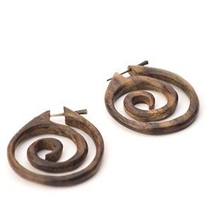 Round Wooden Hoop Spiral Earrings for Women