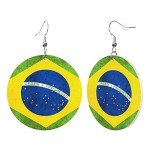 Brazil Flag Round Leather Earrings for Soccer Fans