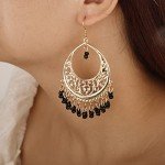 Boho Black Tassel Dangle Hoop Earrings for Women