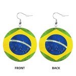 Brazil Flag Round Leather Earrings for Soccer Fans