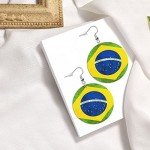 Brazil Flag Round Leather Earrings for Soccer Fans
