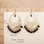 Boho Black Tassel Dangle Hoop Earrings for Women