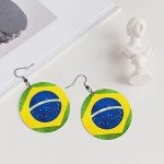 Brazil Flag Round Leather Earrings for Soccer Fans