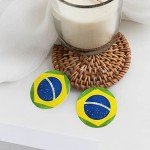 Brazil Flag Round Leather Earrings for Soccer Fans