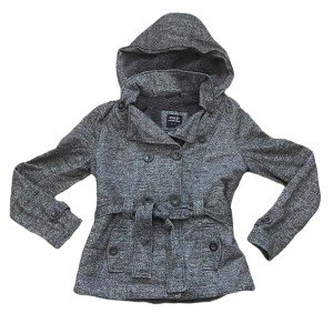 Grey Hooded Belted Women's Winter Jacket, Size M