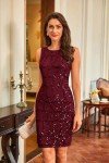 Wine Red Sequin Dress for Mother of the Bride
