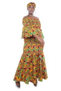 African Print Maxi Dress with Matching Headwrap