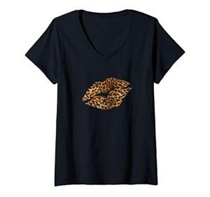 Afrocentric V-Neck T-Shirt with Cheetah Lips Design