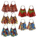 African Fabric Tassel Hoop Earrings for Women