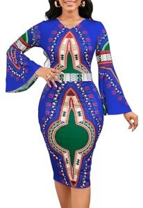 Elegant Afrocentric Midi Dress with Bell Sleeves