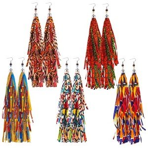 Elegant Afrocentric Tassel Hoop Earrings - 5 Pairs