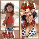 African Fabric Tassel Hoop Earrings for Women