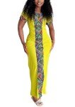 LROSEY Women's Yellow African Print Maxi Dress