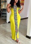 LROSEY Women's Yellow African Print Maxi Dress