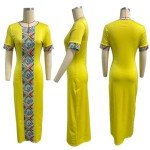 LROSEY Women's Yellow African Print Maxi Dress