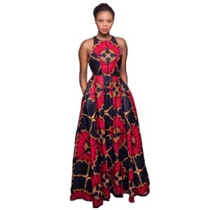 Red and Navy Blue Afrocentric Maxi Dress