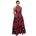 Red and Navy Blue Afrocentric Maxi Dress