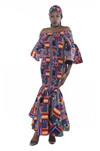 Cotton Ankara Print Maxi Dress with Headwrap & Mask