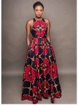 Red and Navy Blue Afrocentric Maxi Dress (XL)