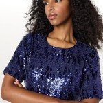 Navy Reina Sequin T-Shirt Dress for Women