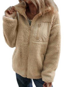 Dokotoo Women’s Cozy Fleece Zipper Jacket in Khaki