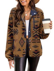 Cozy Aztec Print Fleece Jacket for Women