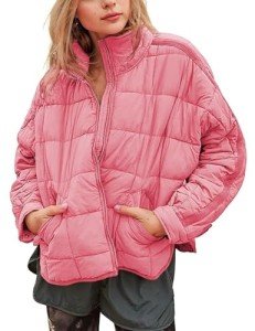 Omoone Women's Oversized Quilted Puffer Jacket - Pink
