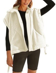 Beige Sleeveless Sherpa Fleece Vest for Women