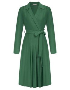 Grace Karin Women's Collared A-line Midi Dress - Green