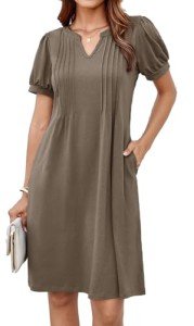 Grace Karin Women's Brown V-Neck Puff Sleeve Dress