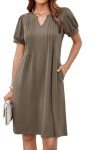 Grace Karin Women's Brown V-Neck Puff Sleeve Dress