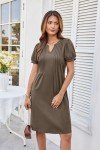 Grace Karin Women's Brown V-Neck Puff Sleeve Dress
