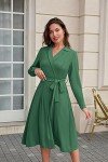 Grace Karin Women's Collared A-line Midi Dress - Green