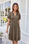 Grace Karin Women's Brown V-Neck Puff Sleeve Dress