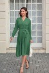 Grace Karin Women's Collared A-line Midi Dress - Green