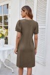 Grace Karin Women's Brown V-Neck Puff Sleeve Dress