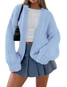 Trendy Light Blue Chunky Knit Cardigan for Women