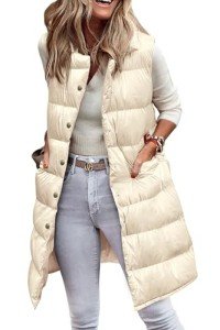PRETTYGARDEN Women's Beige Long Puffer Vest Jacket
