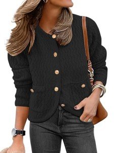 Caracilia Women's Black Cropped Cardigan Sweater