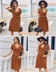 Ekouaer Caramel V Neck Maternity Midi Dress