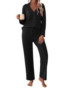 Ekouaer Women's Soft Fleece Pajama Set - Black
