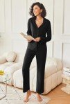 Ekouaer Women's Soft Fleece Pajama Set - Black