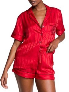 Victoria's Secret Lipstick Stripe Satin Pajama Set